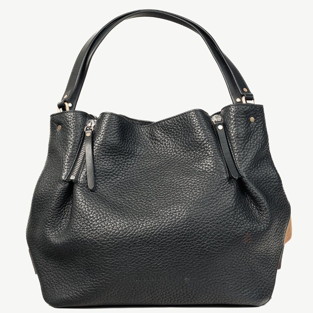 Burberry Maidstone Medium Black-Leather Peek Canvas Check Shoulder Bag